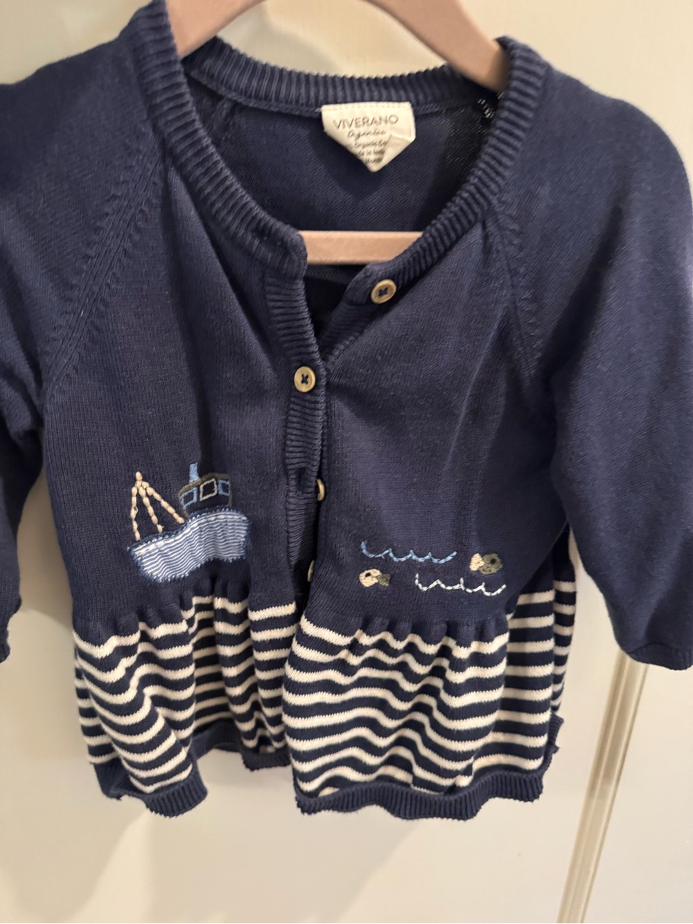 Viverano Organics Sailboat Embroidered Knit Cardigan 6-12 mo